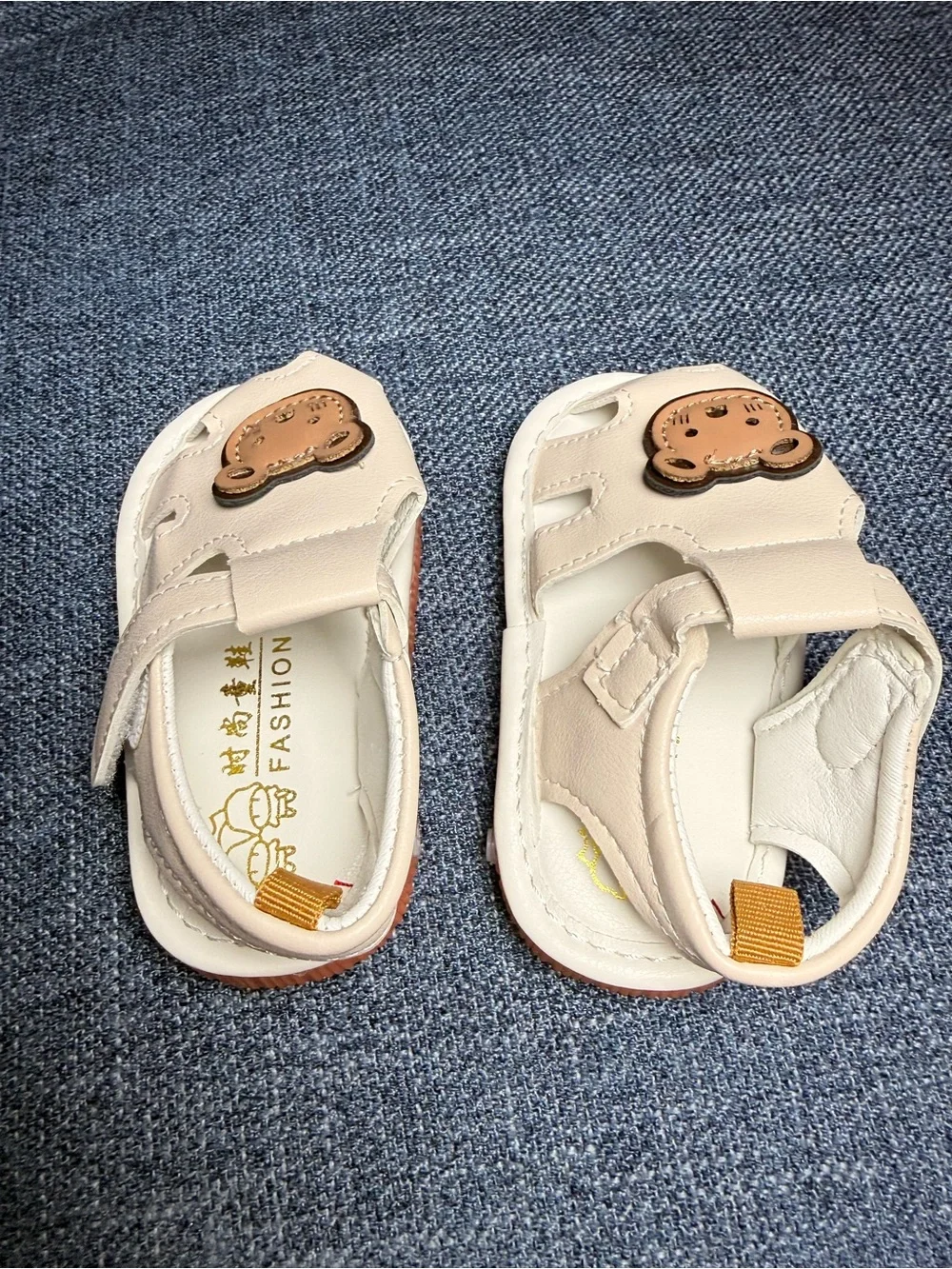 White Kids Sandals with Teddy Accent